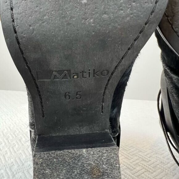 Matiko Boots Womens 6.5 Slip On Buckle Strap Ankle Bootie Black Fur Calf Heels - Picture 13 of 15